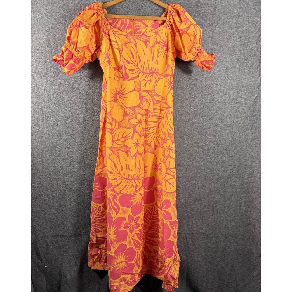 SMART DESIGN Made In Hawaii Hawaiian Puffy Sleeves Floral Midi Dress S Tropical